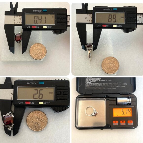 Sterling Silver 925 Square Garnet & Marcasite Accent Art Deco Style Ring Sz 7.75 - Picture 11 of 16